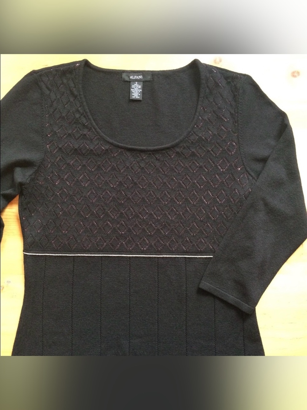 Alfani Scoop neck black diamond filigree pink underlay pullover sweater small